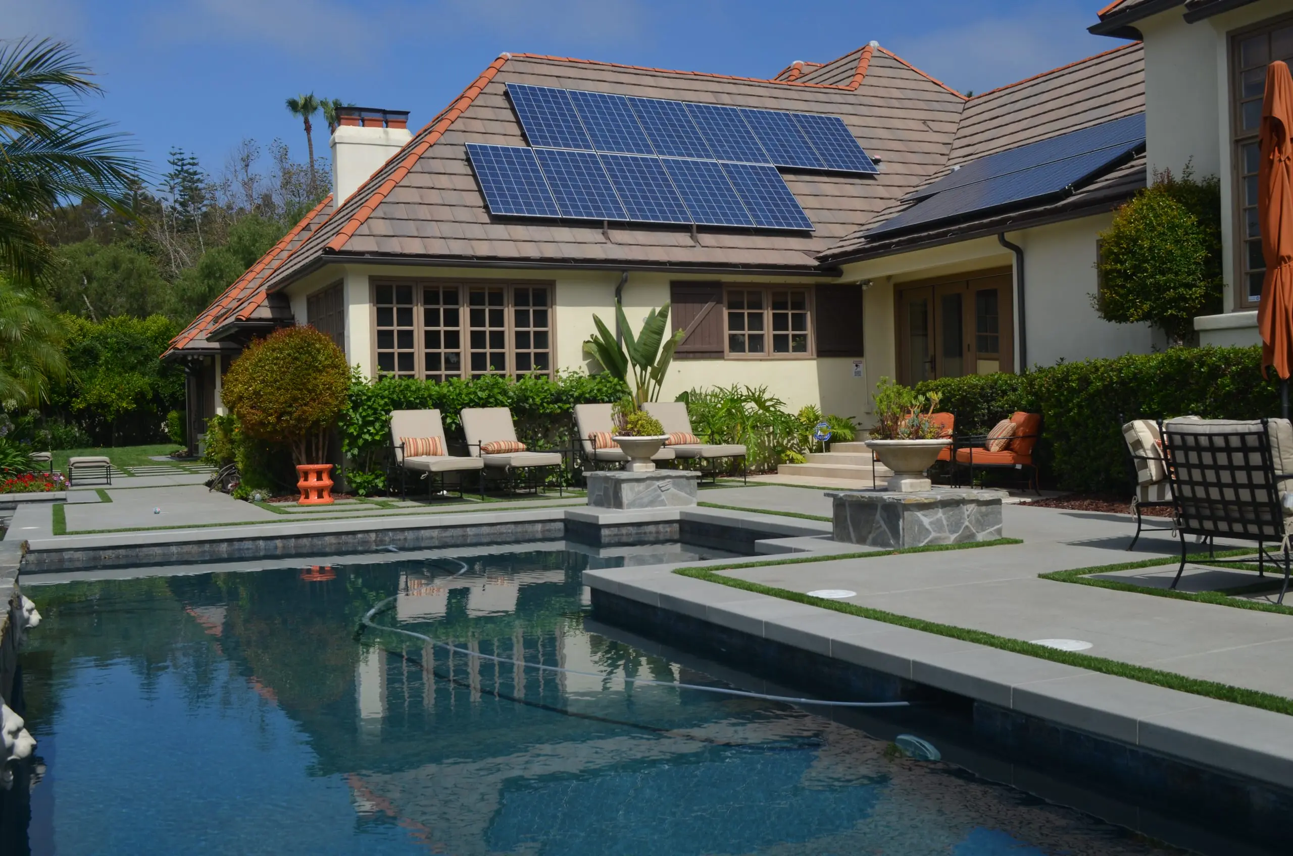 Backyard pool and spa with patio deck in Brea